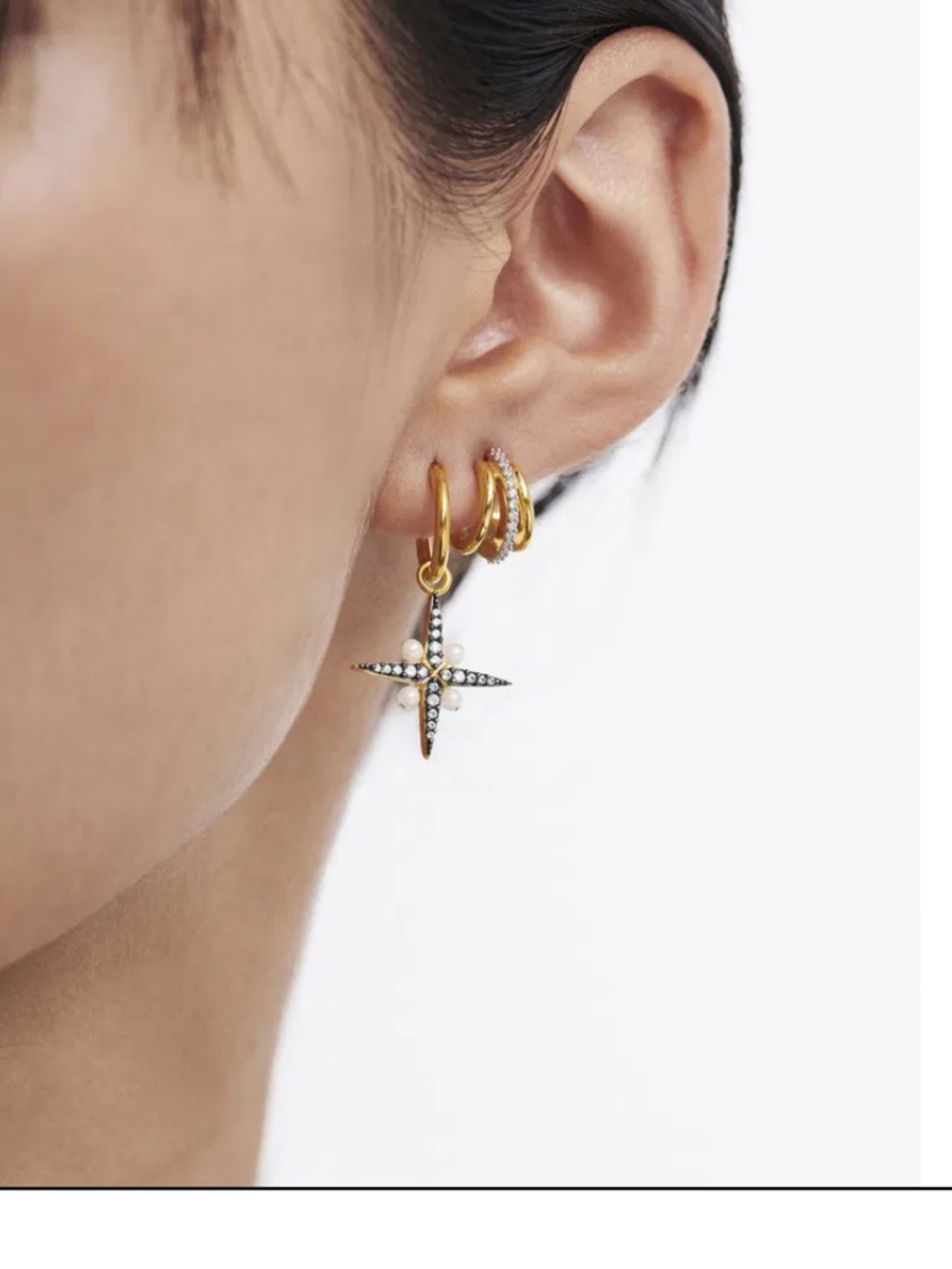 Genuine Missoma x Harris Reed 18K Gold Plated North Star Pearl Hoop Earrings - Picture 8 of 9